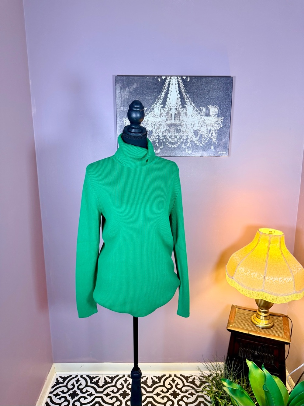 Lauren Ralph Lauren Bright Green Ribbed Turtleneck Sweater